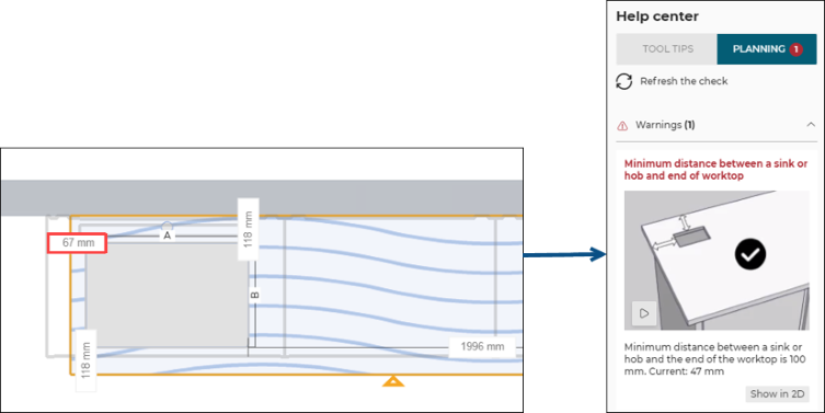 Sink or hob Cut-out and worktop end