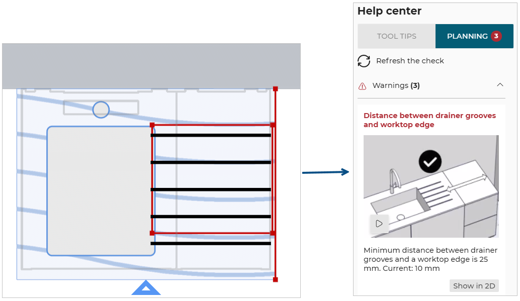 Drainver groove and worktop edge