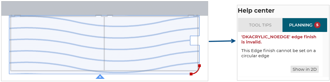 Incompatible edge finish with arc edge