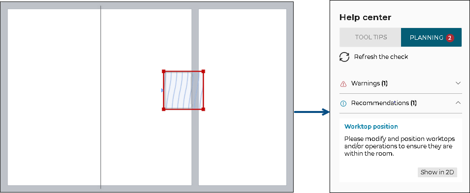 Worktop inside inner wall