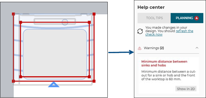 Cut-out hob and sink too close