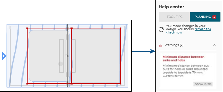 Cut-out hob and sink too close